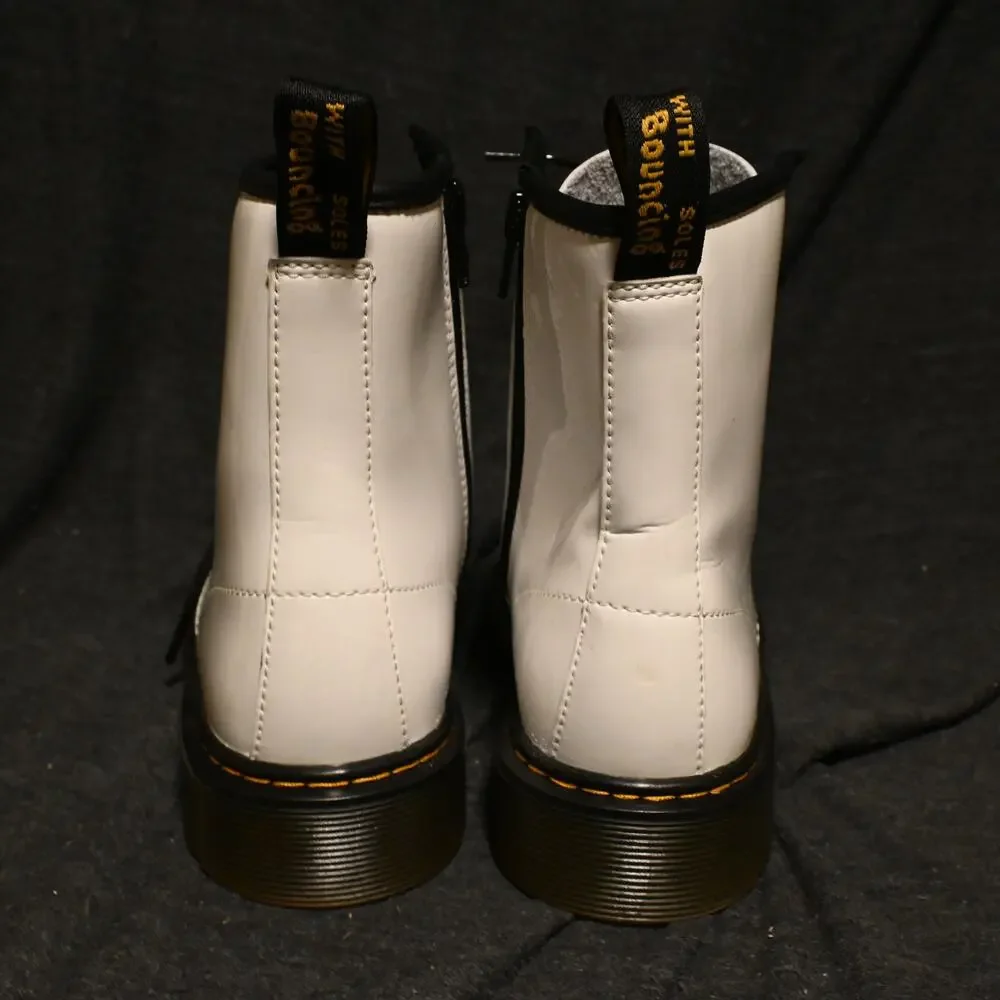 Dr. Martens Youth 5 (Women's 6) White Leather Combat Boots Lace Side Zip 1460Y